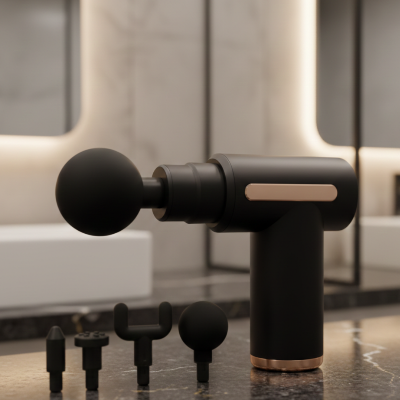 Picture of Mini Electric Massage Gun Portable Deep Tissue Percussion Muscle Massager for Pain Relief with 4 Heads & Type-C Charging Black