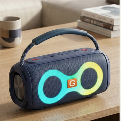 Picture of ET-312 Portable Wireless Bluetooth Speaker – Double Horn Heavy Bass, RGB LED Party Lights, FM Radio, USB/TF Card Supported (Black) 