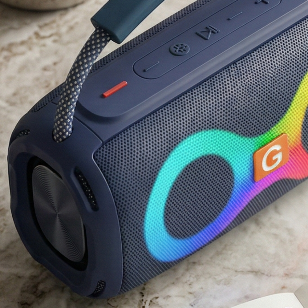 Picture of ET-312 Portable Wireless Bluetooth Speaker – Double Horn Heavy Bass, RGB LED Party Lights, FM Radio, USB/TF Card Supported (Black) 