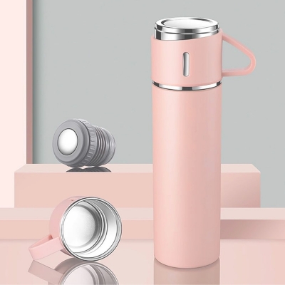 Picture of 500ml Vacuum Flask with 3 Mug Set (Pink)