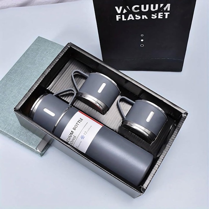 Picture of 500ml Insulated Flask with 3 Stylish Cups (Dark Ash)