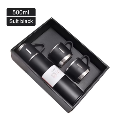 Picture of 500ml Travel Flask with 3 Temperature-Friendly Cups (Black)