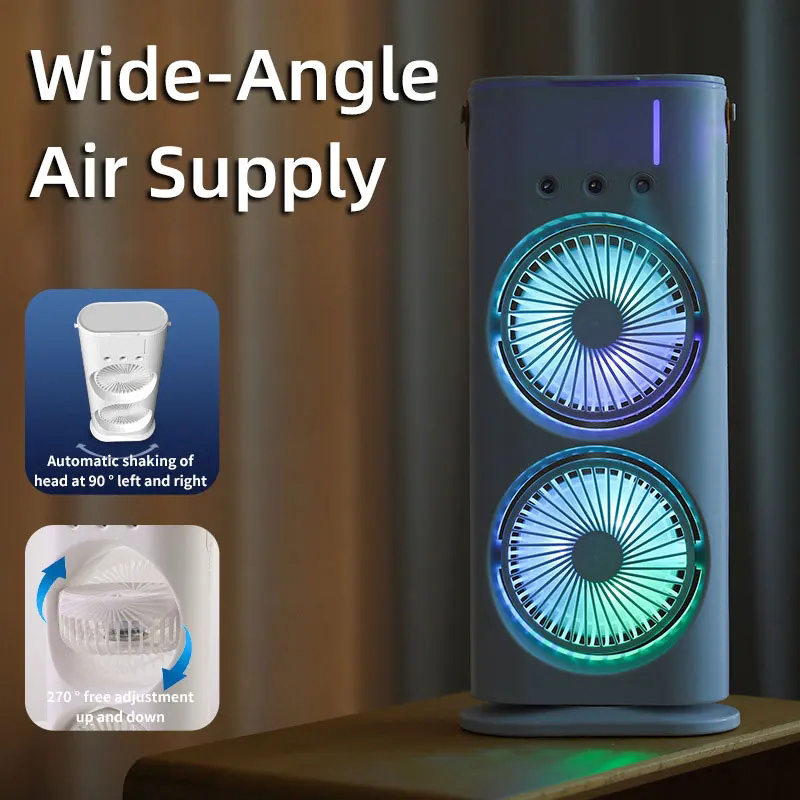 Picture of Rechargeable Dual-Head Mist Fan – Remote Controlled Comfort Anywhere | MNK SHOP (White)