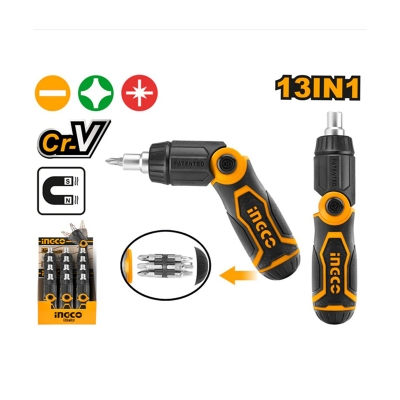Picture of 🔧 13-in-1 Ratchet Screwdriver Set CR-V Folding Handle – AKISD1208 (Yellow)