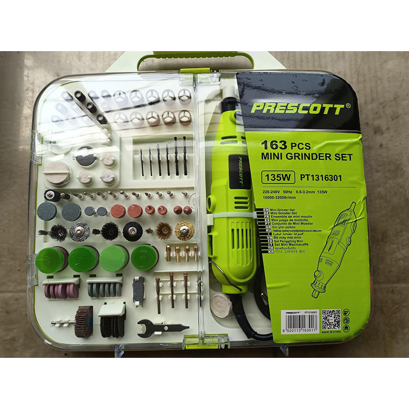Picture of PRESCOTT 163-PIECE POWER MINI DIE GRINDER ROTARY TOOL KIT 135WATT (Green)