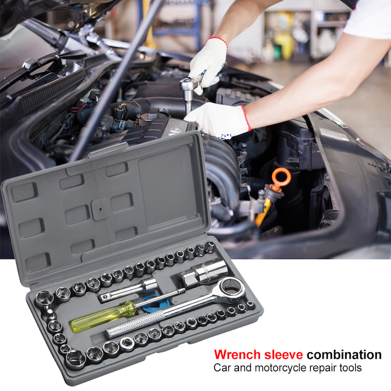 Picture of New Drive Ratchet Wrench Set Auto Motorcycle Repair Hand Tool Kit Extension Rod Hex Sleeve Ratchet Handle Tool Set (Silver)