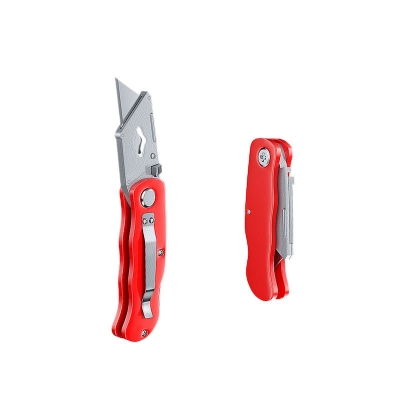 Picture of Wokwell Folding Utility Knife with 5 Blades (18mm) Steel ABS Handle Custom Logo-Multi Colors for Cardboard/Plastic Box Cutting (Red)