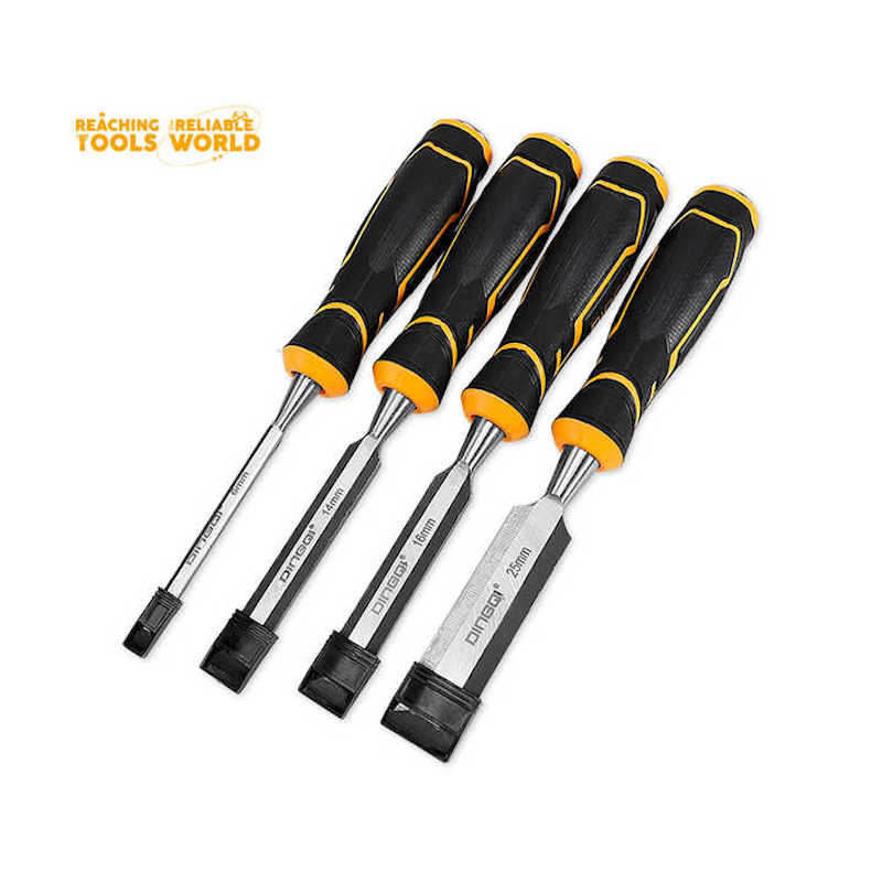Picture of DINGQI 6 /14 /16 /25mm Woodworking Carpenter Firmer Chisel 4 Piece Wood Carving Chisel Set-37004A (Black)