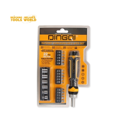 Picture of DINGQI 22PCS Ratcheting Screwdriver Set – Model 68622 – Multi-Purpose Hand Tool Kit (Yellow)
