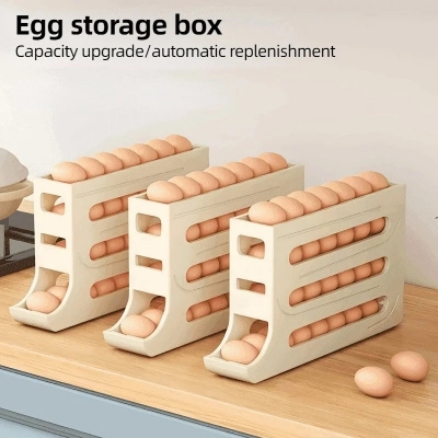 Picture of Large Capacity Auto Eggs Rolling Shelf Fridge Egg Storage Box Rack Egg Dispenser for Home Kitchen Organizer