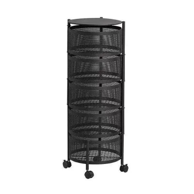 Picture of Premium 5-Layer Round Rotating Kitchen Storage Rack - Multi-Layer Kitchen Organizer with Wheels