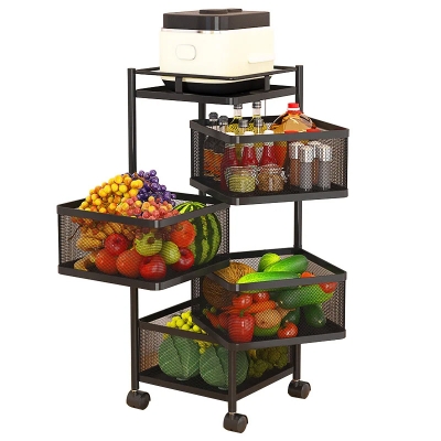 Picture of Premium 4-Layer Square Rotating Kitchen Storage Rack - Multi-Functional Movable Organizer with Wheels