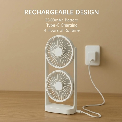 Picture of Double-Head High Wind Air Circulation Desktop Fan Portable Double-Layer Cooling Fan