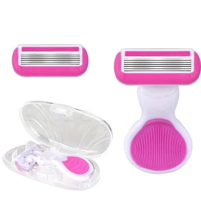 Picture of Pink 6-Layer Lady Portable Shaver Travel Set Mini Razor Hair Removal Tool Shell Soap Travel