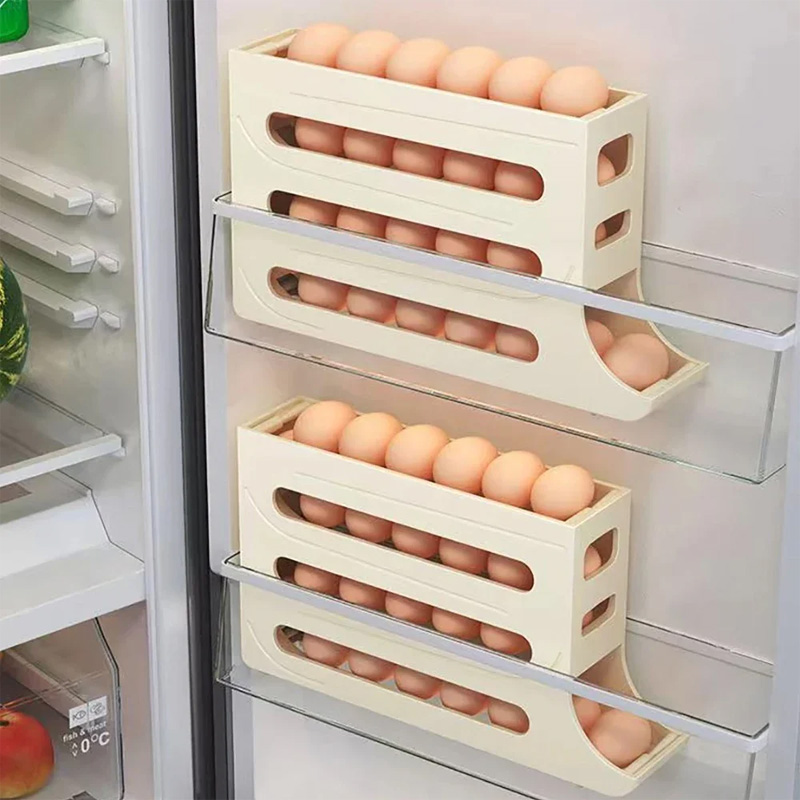 Picture of Large Capacity Auto Eggs Rolling Shelf Fridge Egg Storage Box Rack Egg Dispenser for Home Kitchen Organizer