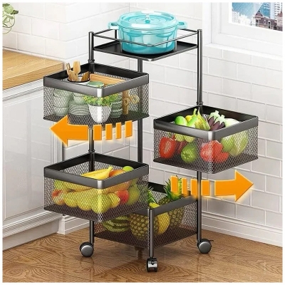 Picture of Premium 4-Layer Square Rotating Kitchen Storage Rack - Multi-Functional Movable Organizer with Wheels