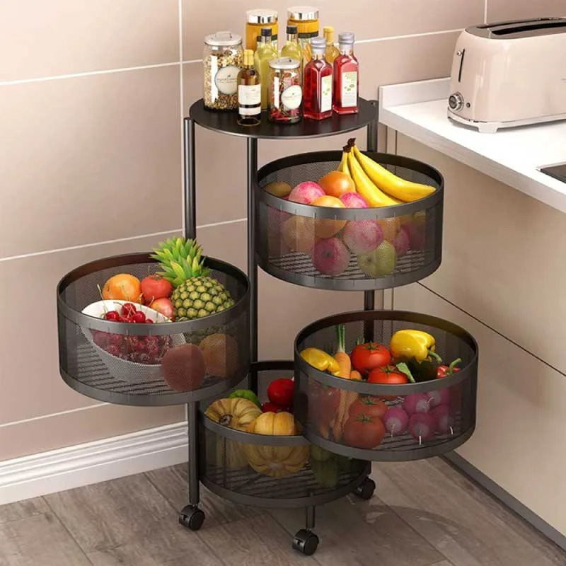 Picture of Premium 4-Layer Round Rotating Kitchen Storage Rack - Multi-Layer Kitchen Organizer with Wheels