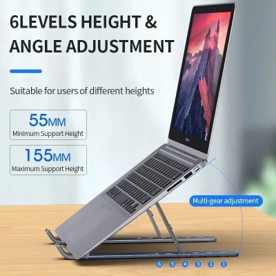 Picture of Aluminum Alloy Adjustable Portable Folding Notebook Stand Foldable Laptop Stand