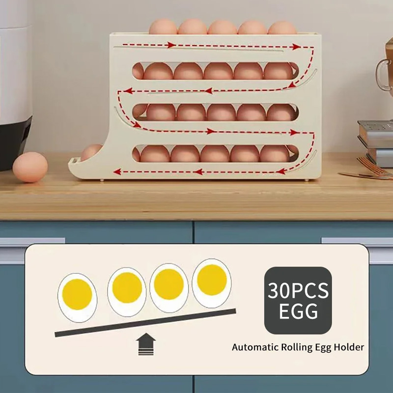 Picture of Large Capacity Auto Eggs Rolling Shelf Fridge Egg Storage Box Rack Egg Dispenser for Home Kitchen Organizer