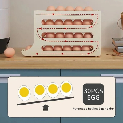 Picture of Large Capacity Auto Eggs Rolling Shelf Fridge Egg Storage Box Rack Egg Dispenser for Home Kitchen Organizer