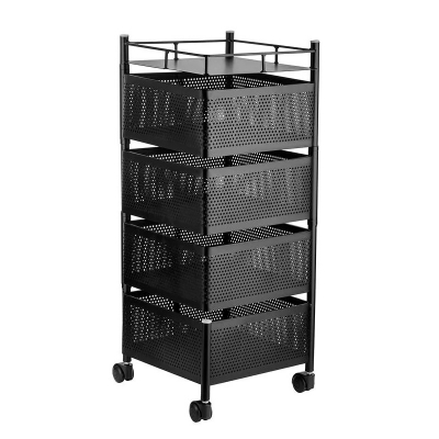 Picture of Premium 4-Layer Square Rotating Kitchen Storage Rack - Multi-Functional Movable Organizer with Wheels