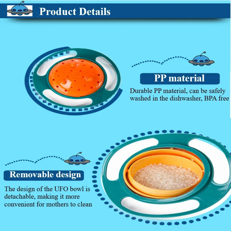 Picture of Magic Gyro Bowl 360 Degree Rotate Spill-Proof Bowls with Lid Plastic Creative Dishes Practice Feeding Bowls