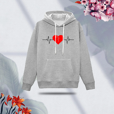 Picture of Premium Comfortable (Love Heart bit-Gray) Ladies winter hoodie