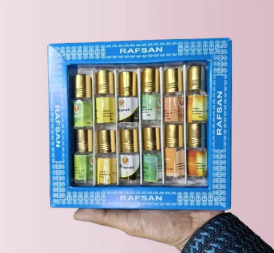 Picture of 12 pieces halal attar/12 pcs Attar Combo Pack/perfume Ator /Ayna Ator-(3ml each bottle) (MAGNET,KACHA BELI,SHAHI DARBAR,BOKUL FUL,ROJONI GANDHA,GULE LALA