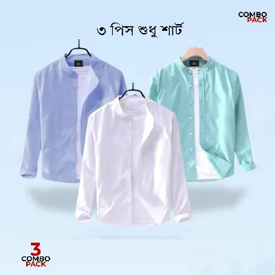 Picture of 3 Pcs Combo Men's Ban Collar Cotton Shirt-