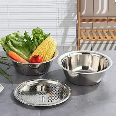 Picture of 3-in-1 Multifunctional Stainless Steel Basin With Grater, Vegetable Cutter with Drain Basket