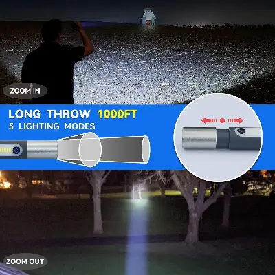 Picture of ALLYES LED Rechargeable Flashlight (Zoomable, 4 Modes, Tactical, IP65 Waterproof, Type‑C)