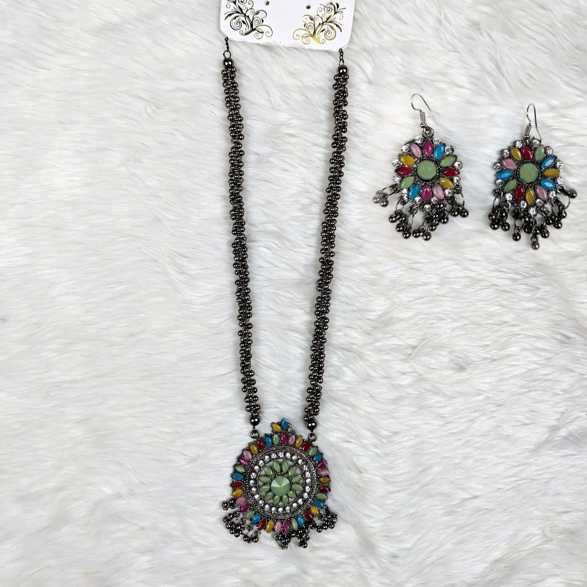 Picture of Antique Oxidized Necklace & Earrings Set – (Multiple Colors Available)