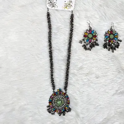 Picture of Antique Oxidized Necklace & Earrings Set – (Multiple Colors Available)
