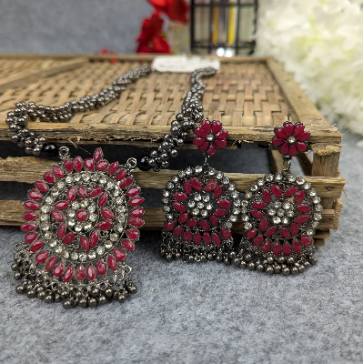 Picture of Antique Oxidized Necklace & Earrings Set – (Multiple Colors Available)