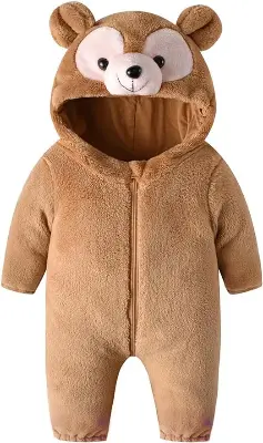 Picture of Baby Children's Jumpsuit Plush Textured Cartoon Bear Design Hooded Long Sleeve Warm Romper 6 month