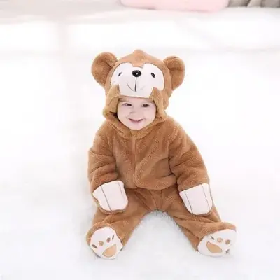 Picture of Baby Children's Jumpsuit Plush Textured Cartoon Bear Design Hooded Long Sleeve Warm Romper 6 month