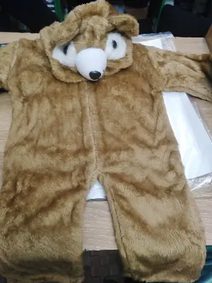 Picture of Baby Children's Jumpsuit Plush Textured Cartoon Bear Design Hooded Long Sleeve Warm Romper 6 month