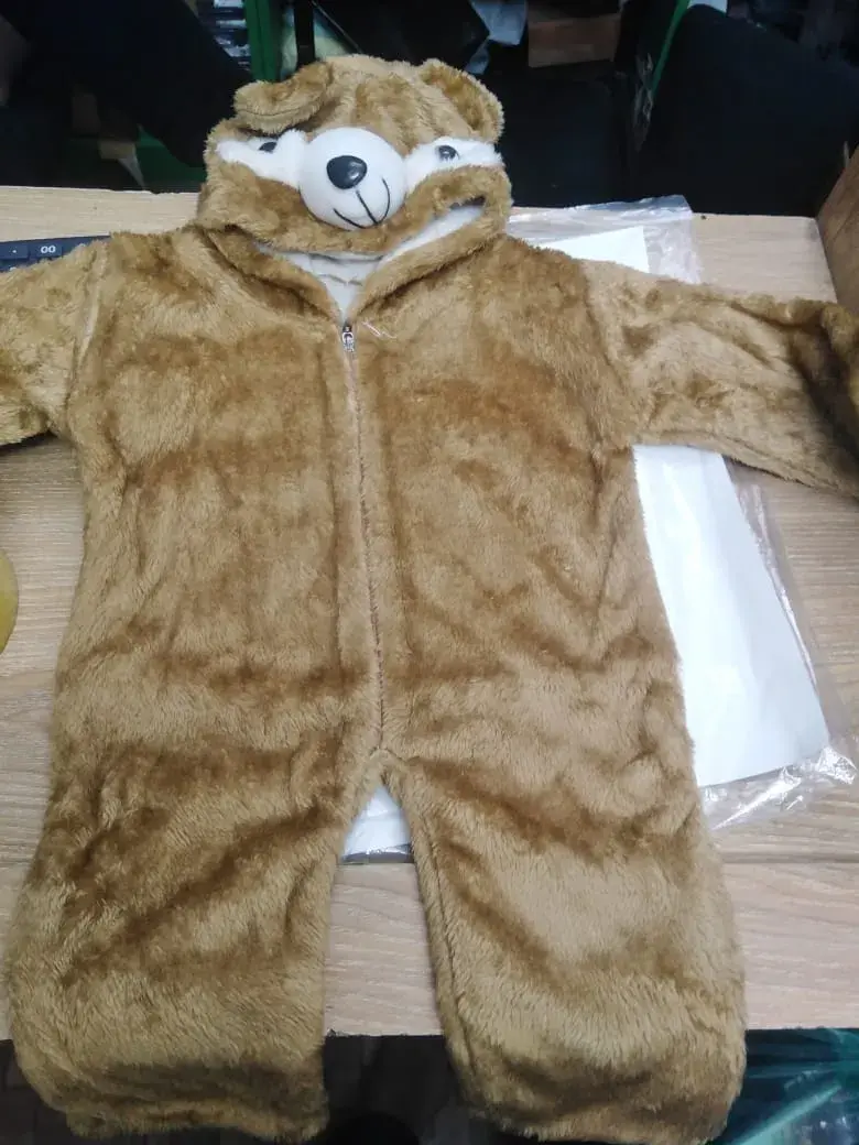 Picture of Baby Children's Jumpsuit Plush Textured Cartoon Bear Design Hooded Long Sleeve Warm Romper 6 month