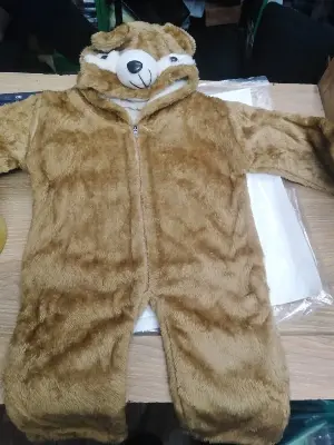 Picture of Baby Children's Jumpsuit Plush Textured Cartoon Bear Design Hooded Long Sleeve Warm Romper 6 month