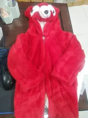 Picture of Baby Children's Jumpsuit Plush Textured Cartoon Bear Design Hooded Long Sleeve Warm Romper 6 month