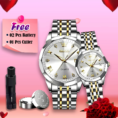 Picture of Butter  Fly Lock Olievs  Stainless Steel fashionable  Couple watches +1pcs chain cutter+ 2 pcs battery ( Silver)