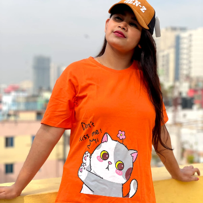 Picture of DTF Printed ladies  T shirt | Half Sleeve Plain | Regular Fit Ladies T Shirt for Women & Girls |