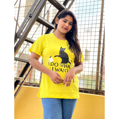 Picture of DTF Printed ladies  T shirt | Half Sleeve Plain | Regular Fit Ladies T Shirt for Women & Girls |