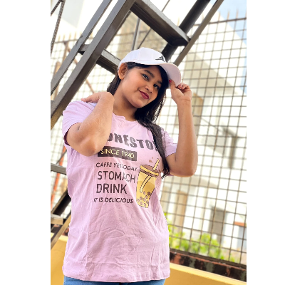 Picture of DTF Printed ladies  T shirt | Half Sleeve Plain | Regular Fit Ladies T Shirt for Women & Girls |