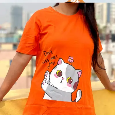 Picture of DTF Printed ladies T shirt | Half Sleeve Plain | Regular Fit Ladies T Shirt for Women & Girls |