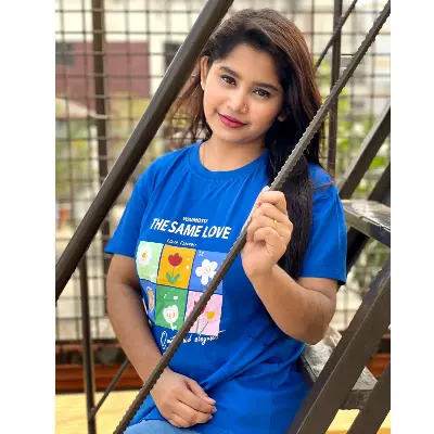 Picture of DTF Printed ladies T shirt | Half Sleeve Plain | Regular Fit Ladies T Shirt for Women & Girls |