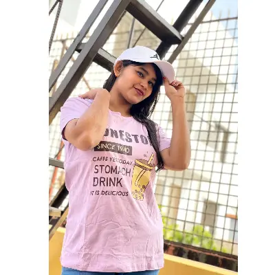 Picture of DTF Printed ladies T shirt | Half Sleeve Plain | Regular Fit Ladies T Shirt for Women & Girls |