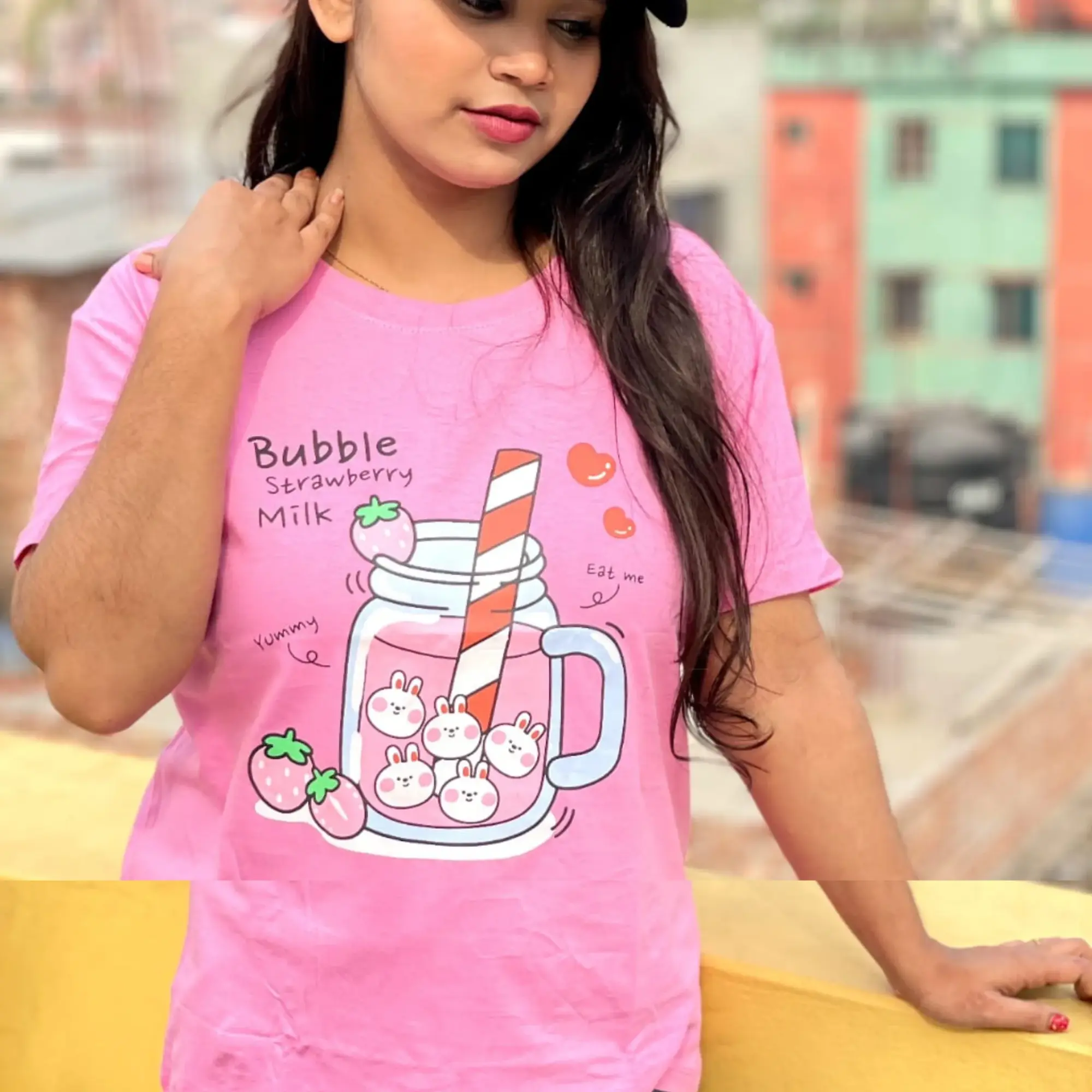 Picture of DTF Printed ladies T shirt | Half Sleeve Plain | Regular Fit Ladies T Shirt for Women & Girls |