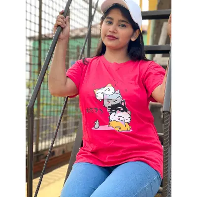 Picture of DTF Printed ladies T shirt | Half Sleeve Plain | Regular Fit Ladies T Shirt for Women & Girls |