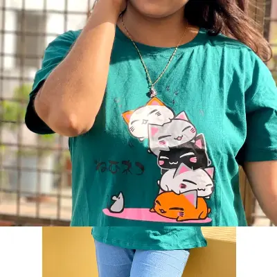 Picture of DTF Printed ladies T shirt | Half Sleeve Plain | Regular Fit Ladies T Shirt for Women & Girls |